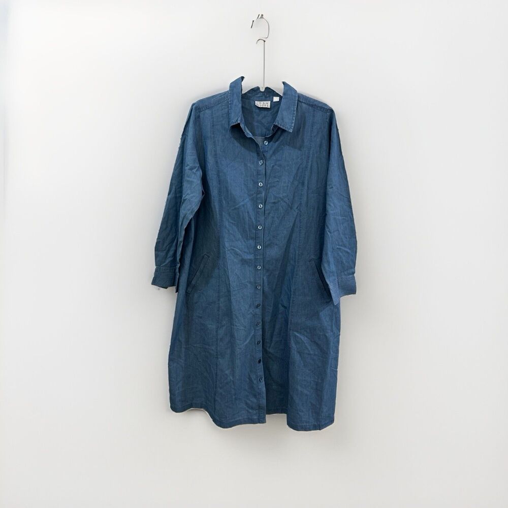 Joan Rivers Vtg Womens Sz 16 Denim Dress Button Down Front Collared Long Sleeve